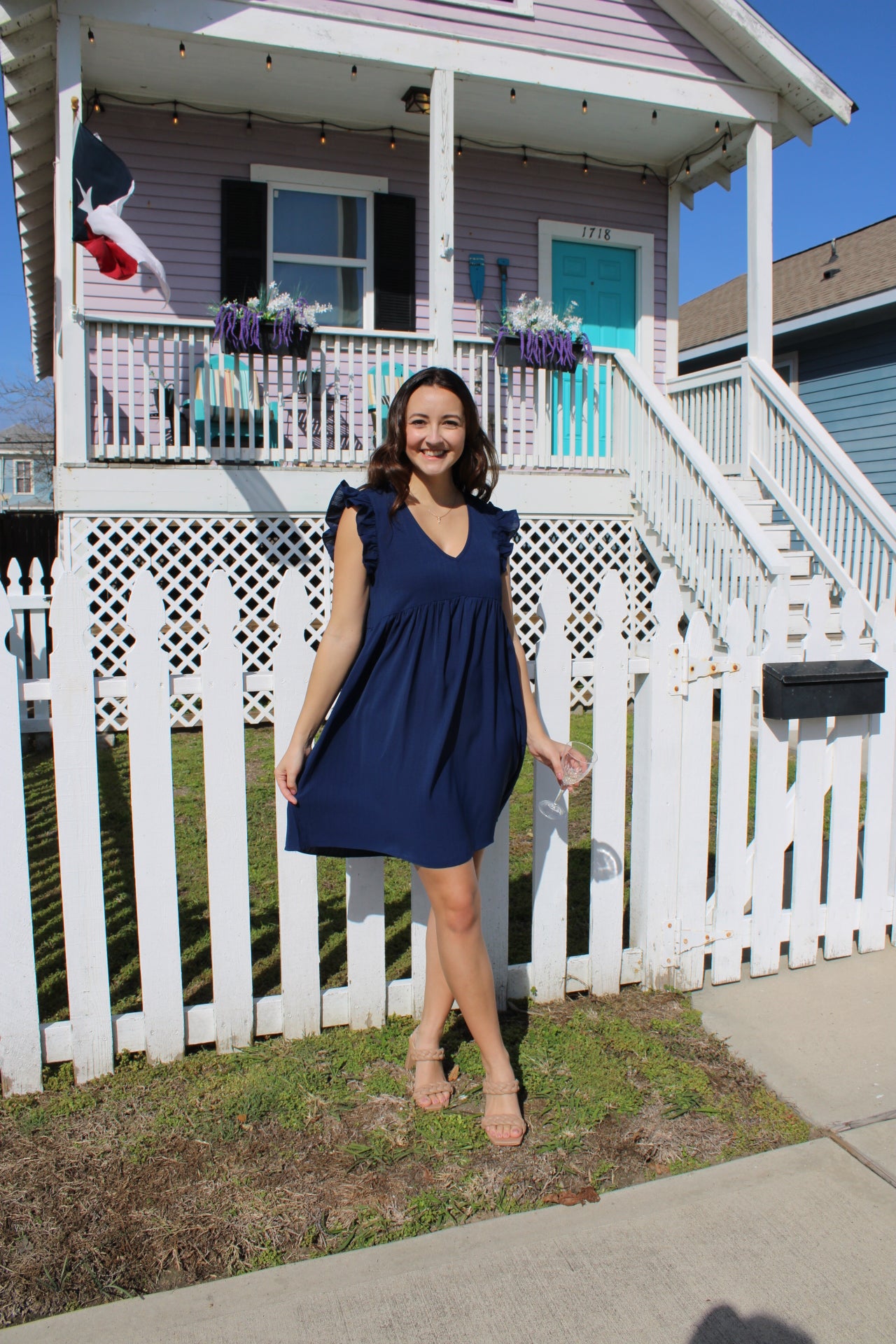 Navy Ruffle Sleeve Dress