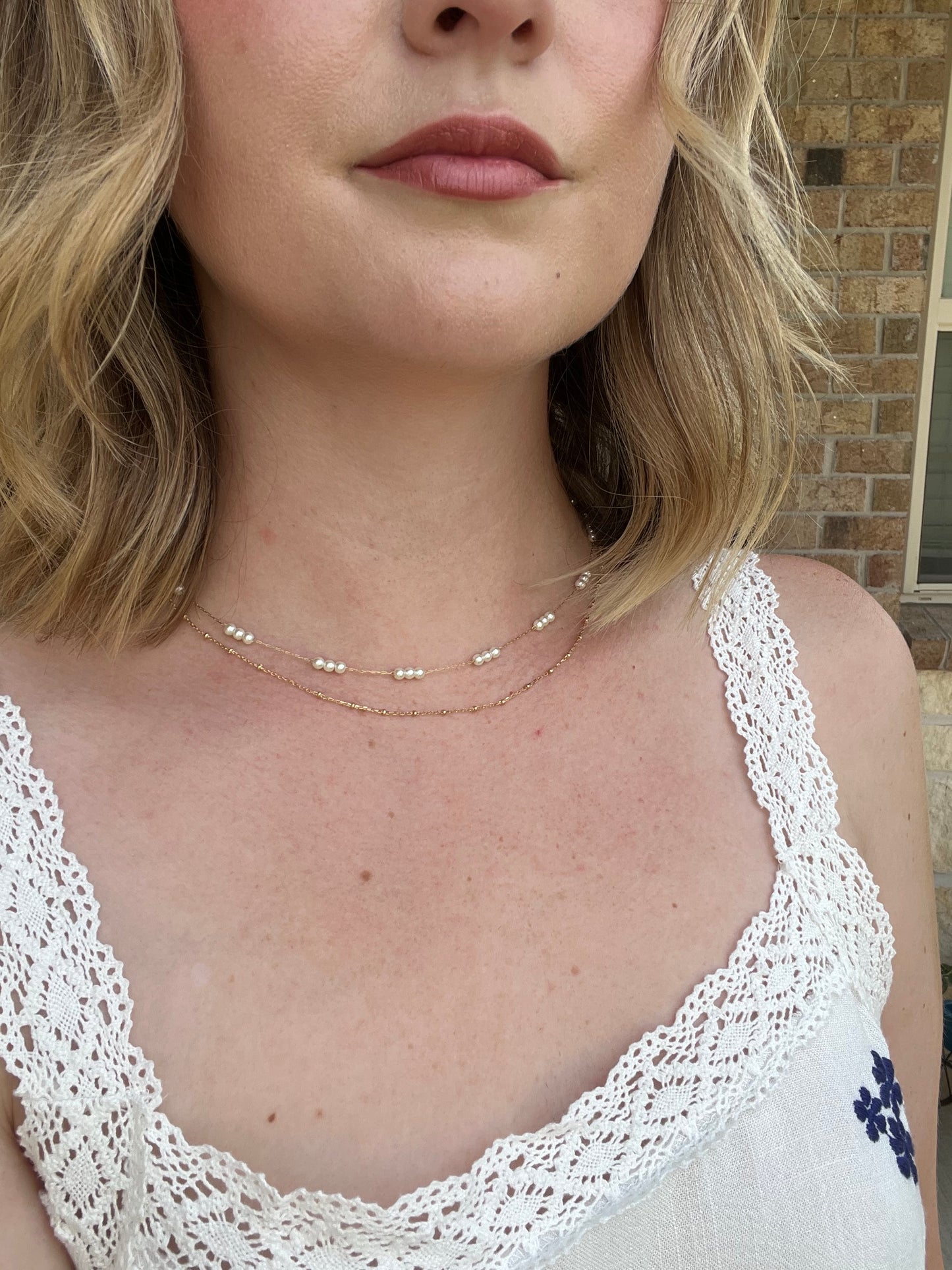 Gold Chain with Dainty Pearls Layered 16"-18" Necklace