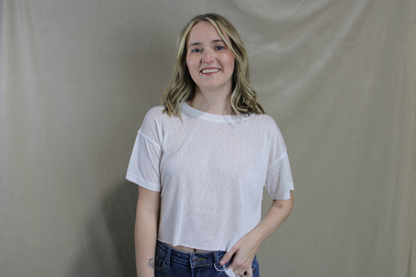 Cropped Butter Tee - White