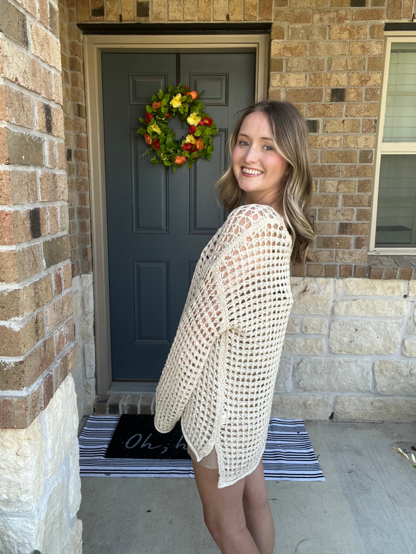 Relaxed Sheer Crochet Knit Pullover