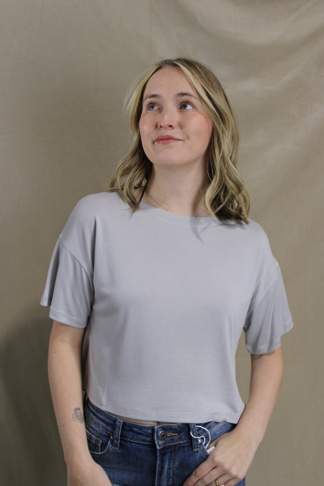 Cropped Butter Top - Blue Grey