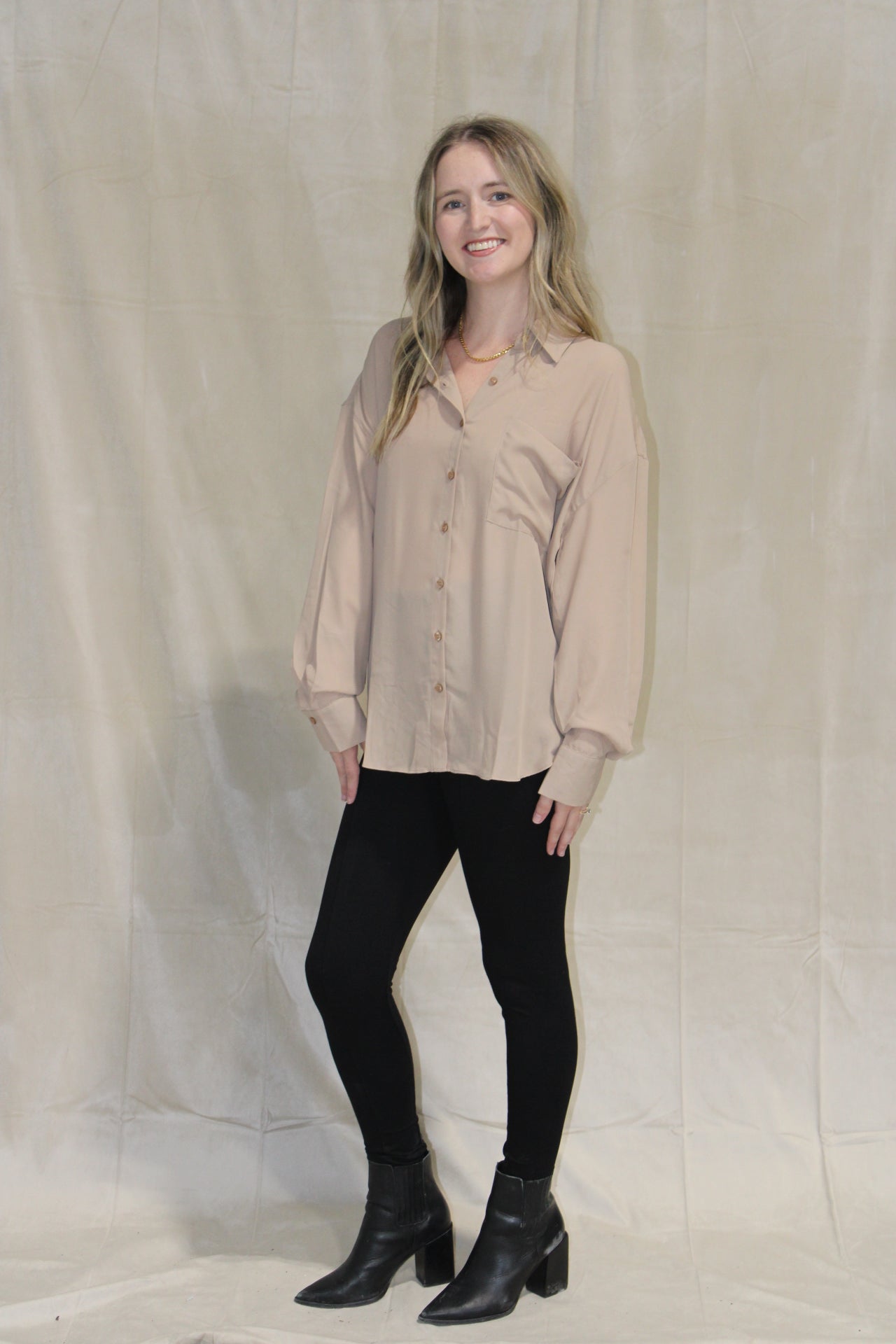 Camel Button Down Top