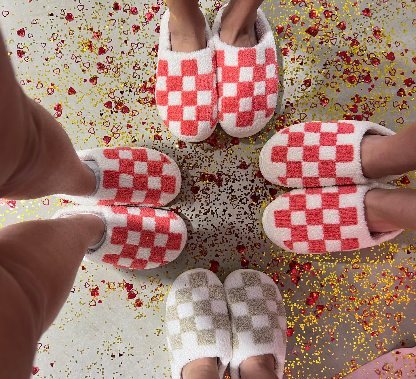 Coral and White Checkered House Shoes