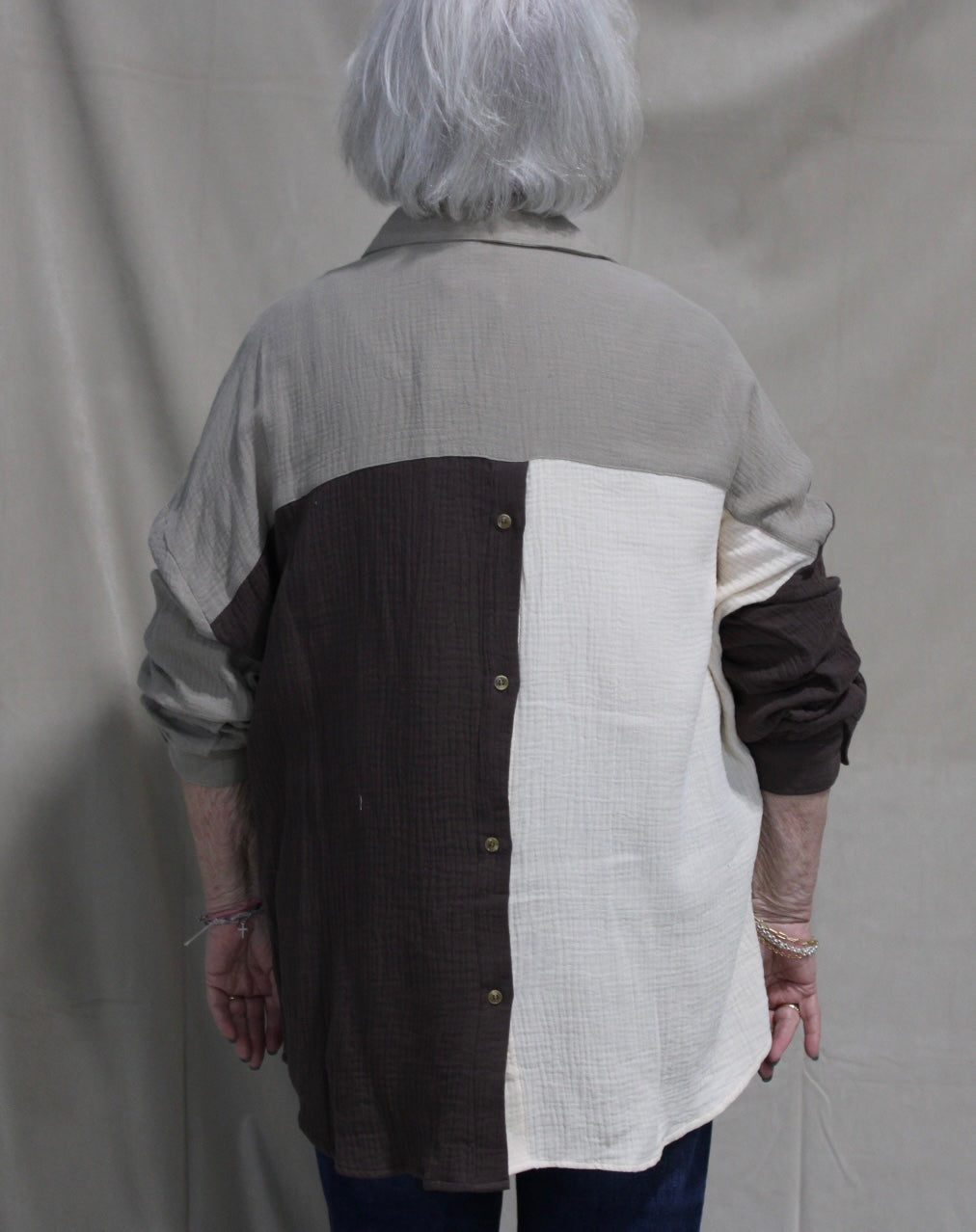 Linen Color Block Button Down Top