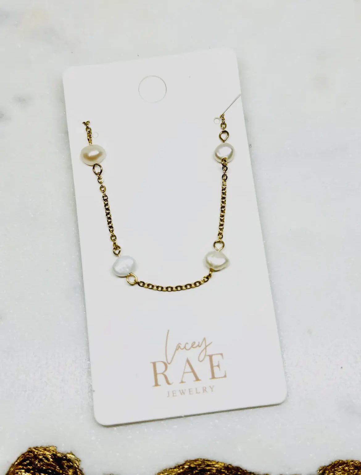 Gold 18kt Plated Delicate Chain with Pearls Necklace