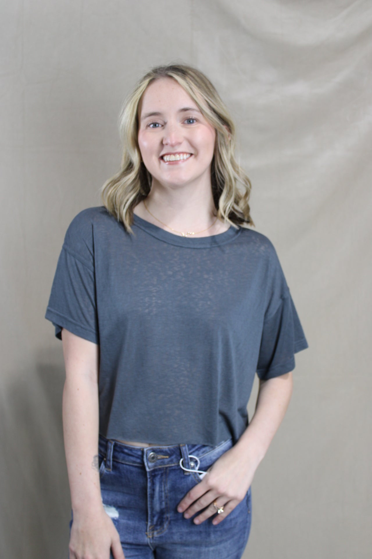 Cropped Butter Tee - Cloud Grey