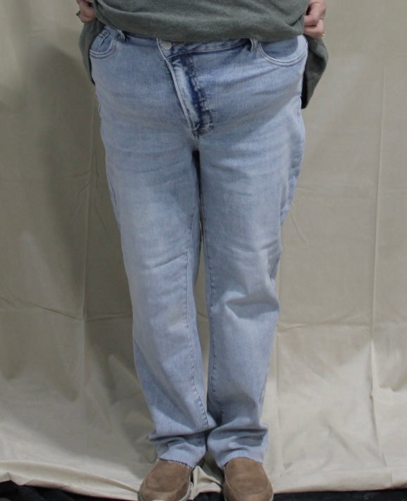 Risen Plus High Rise Crossover Loose Ankle Skinny Jeans