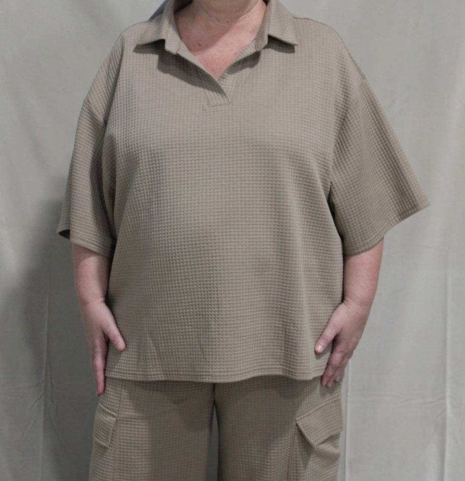 Taupe Waffle Print Henley Top