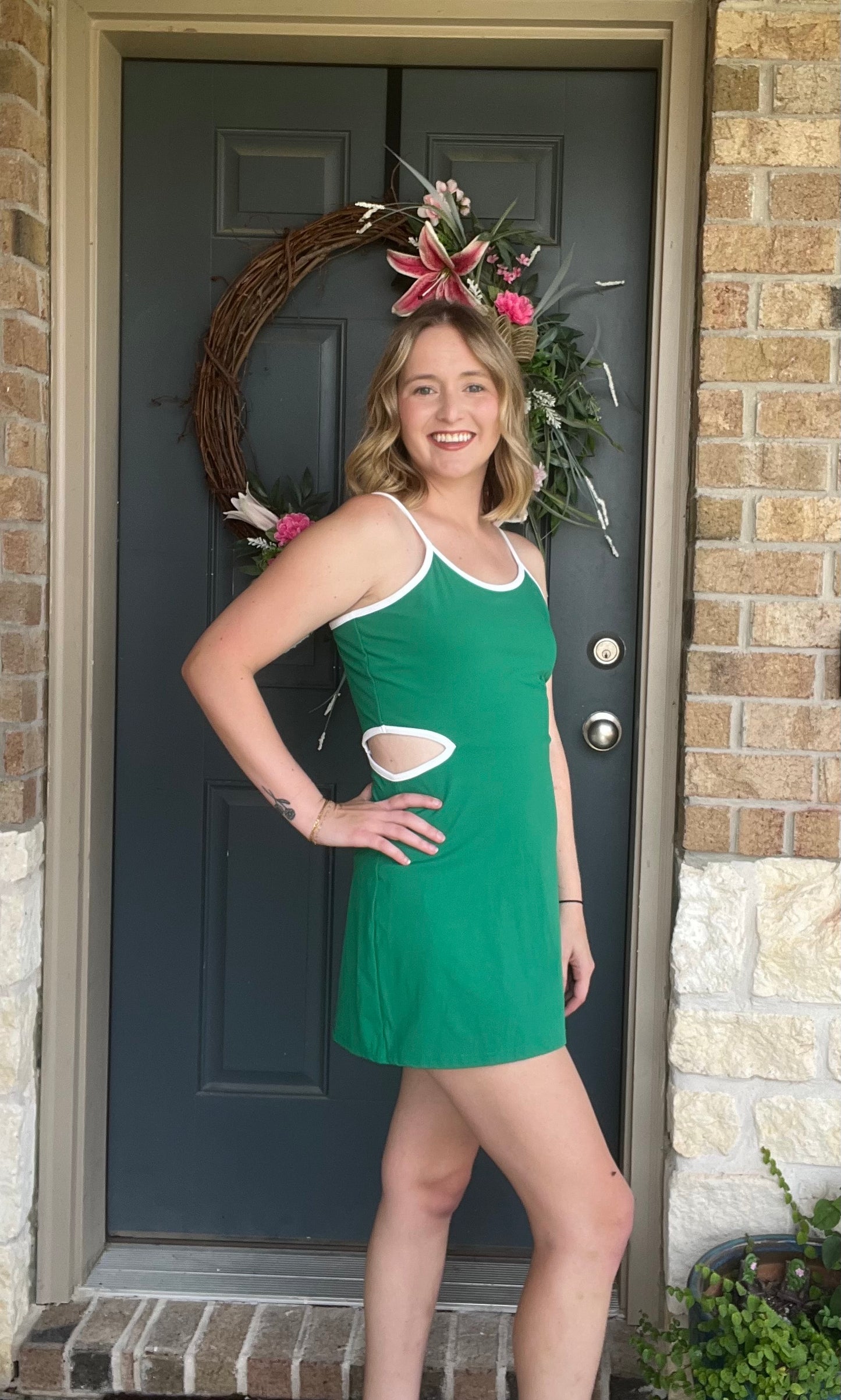 Kelly Green White Victory Sporty Cutout Athletic Dress
