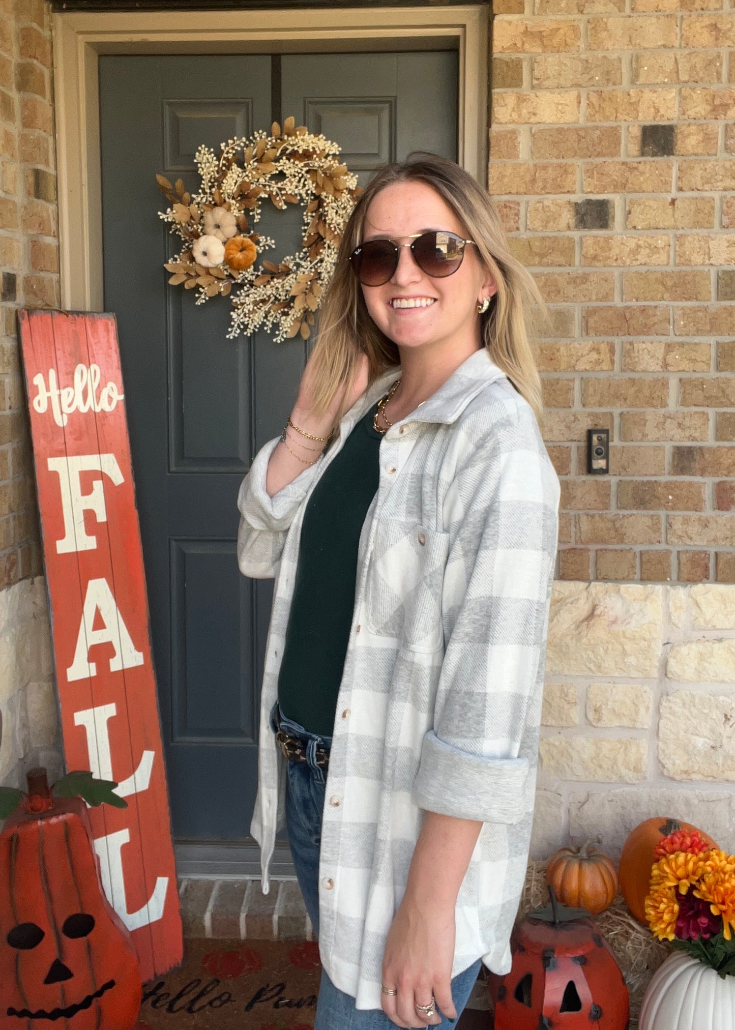 Light Grey and White Super Soft Plaid Button Down Top