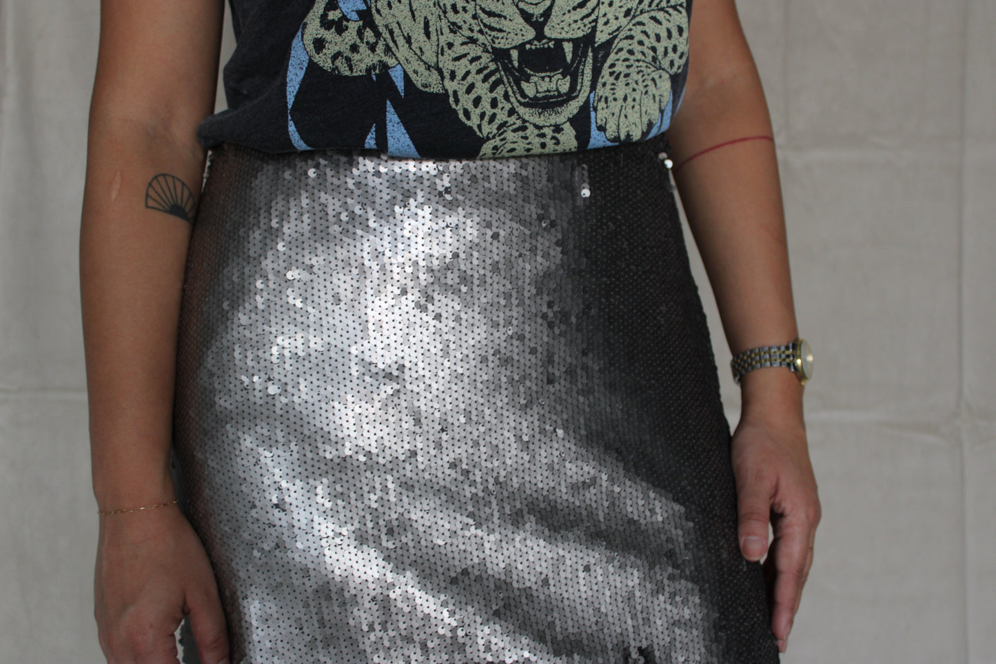 Grey Sequin Mini Skirt