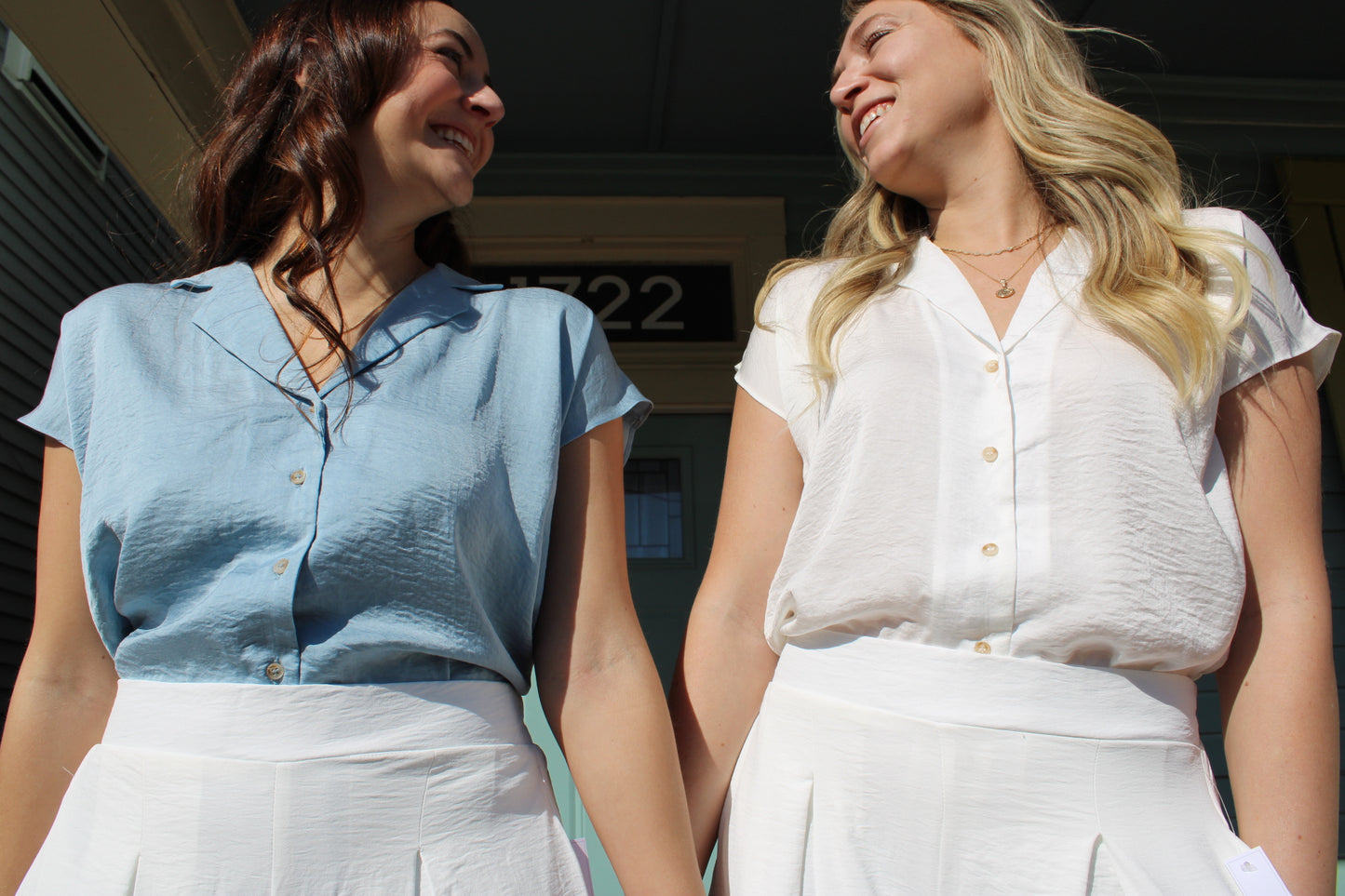 Light Blue Silk Button Down Collared Top