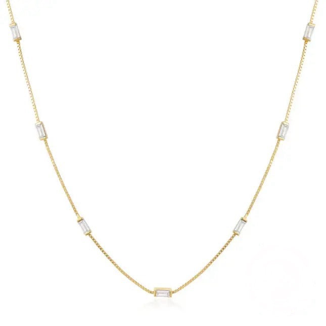 Gold 18kt Plated Rhinestone Staggered Necklace