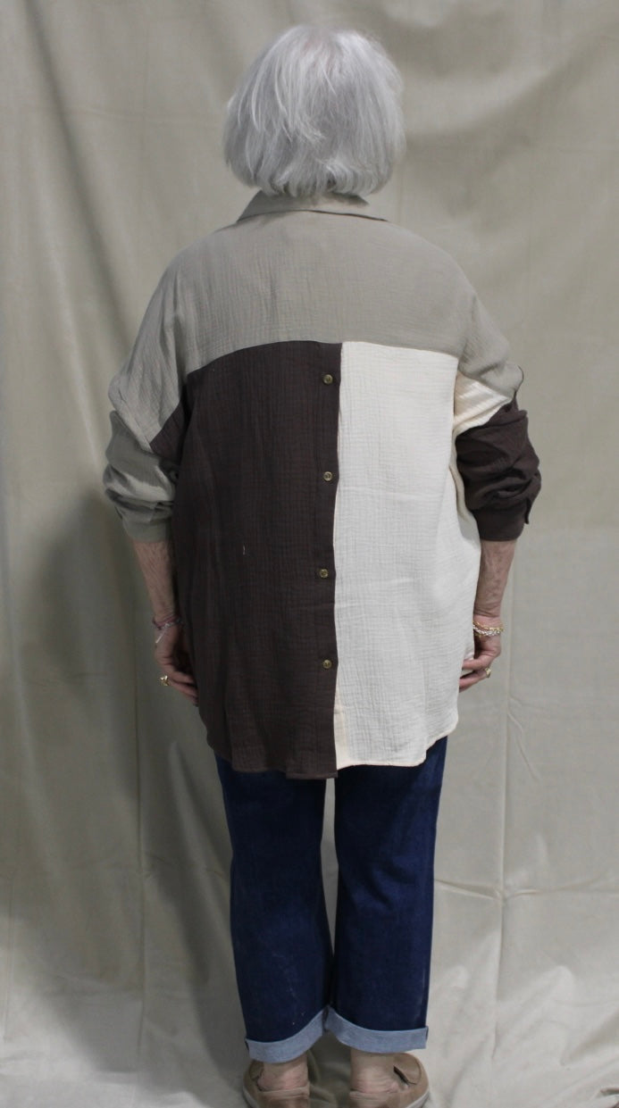 Linen Color Block Button Down Top