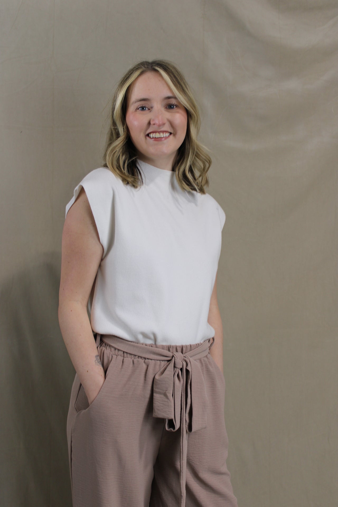 Cream Mock Neck Sweater Top