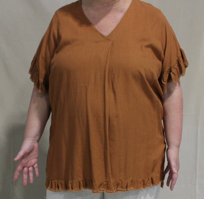 Linen Camel Unhemmed Top