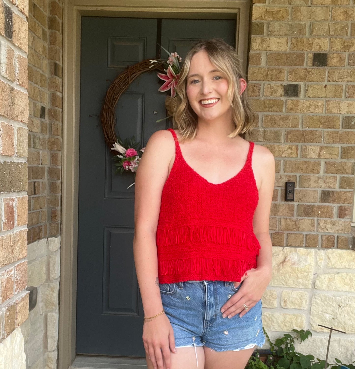 Red Lucie Fringe Knitted Tassel Tank