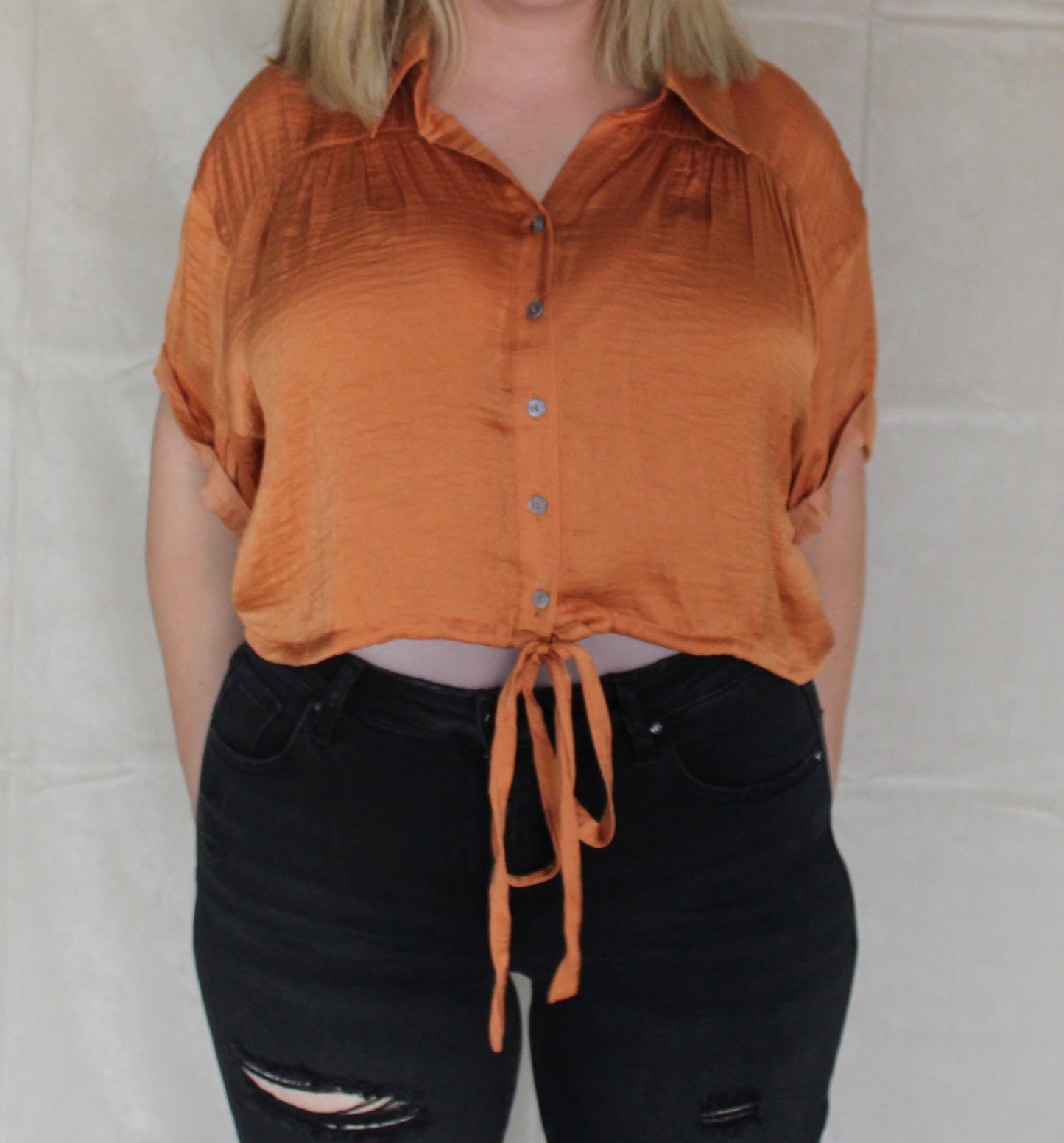 Ginger Crop Button Up Top
