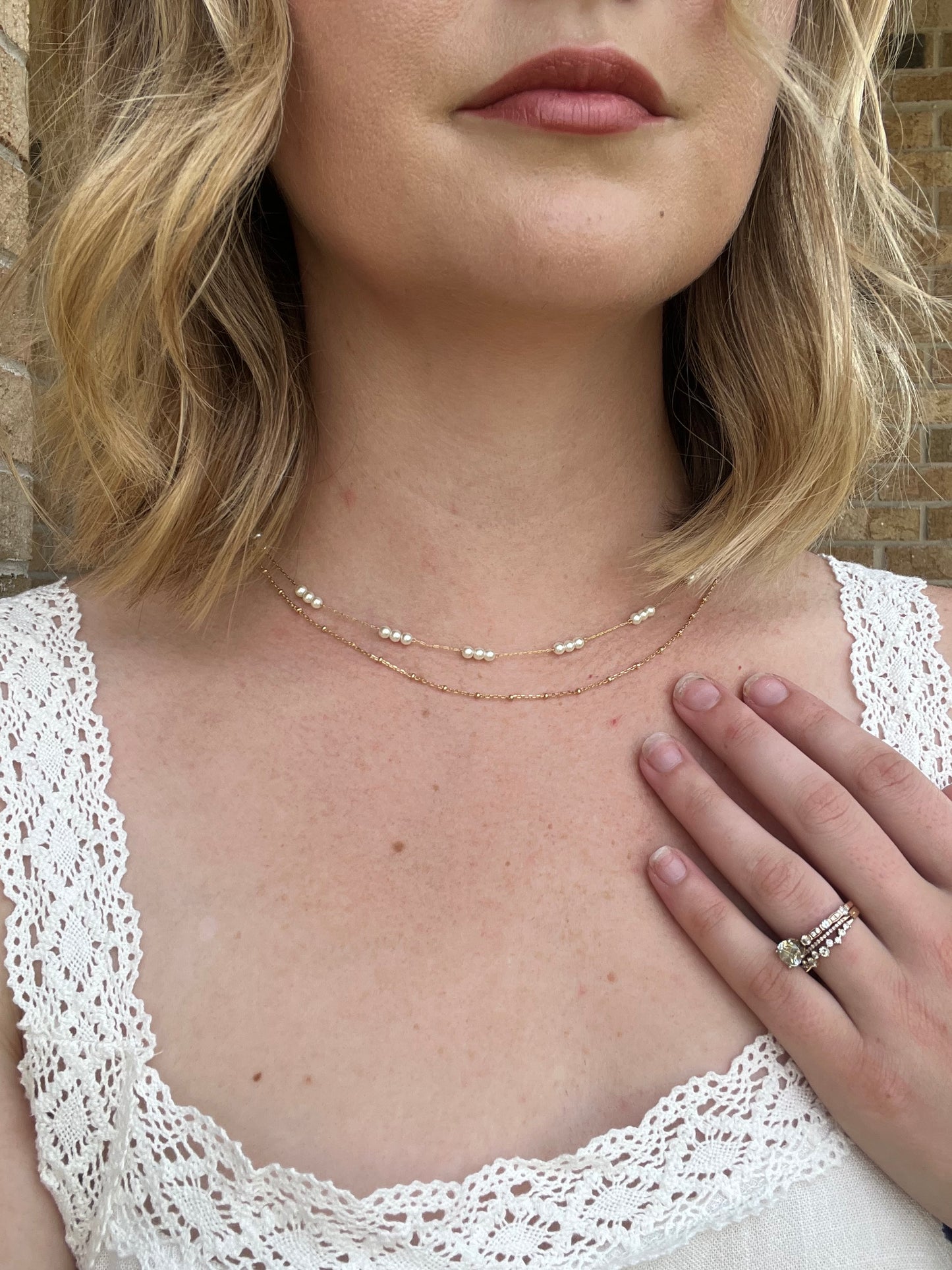 Gold Chain with Dainty Pearls Layered 16"-18" Necklace