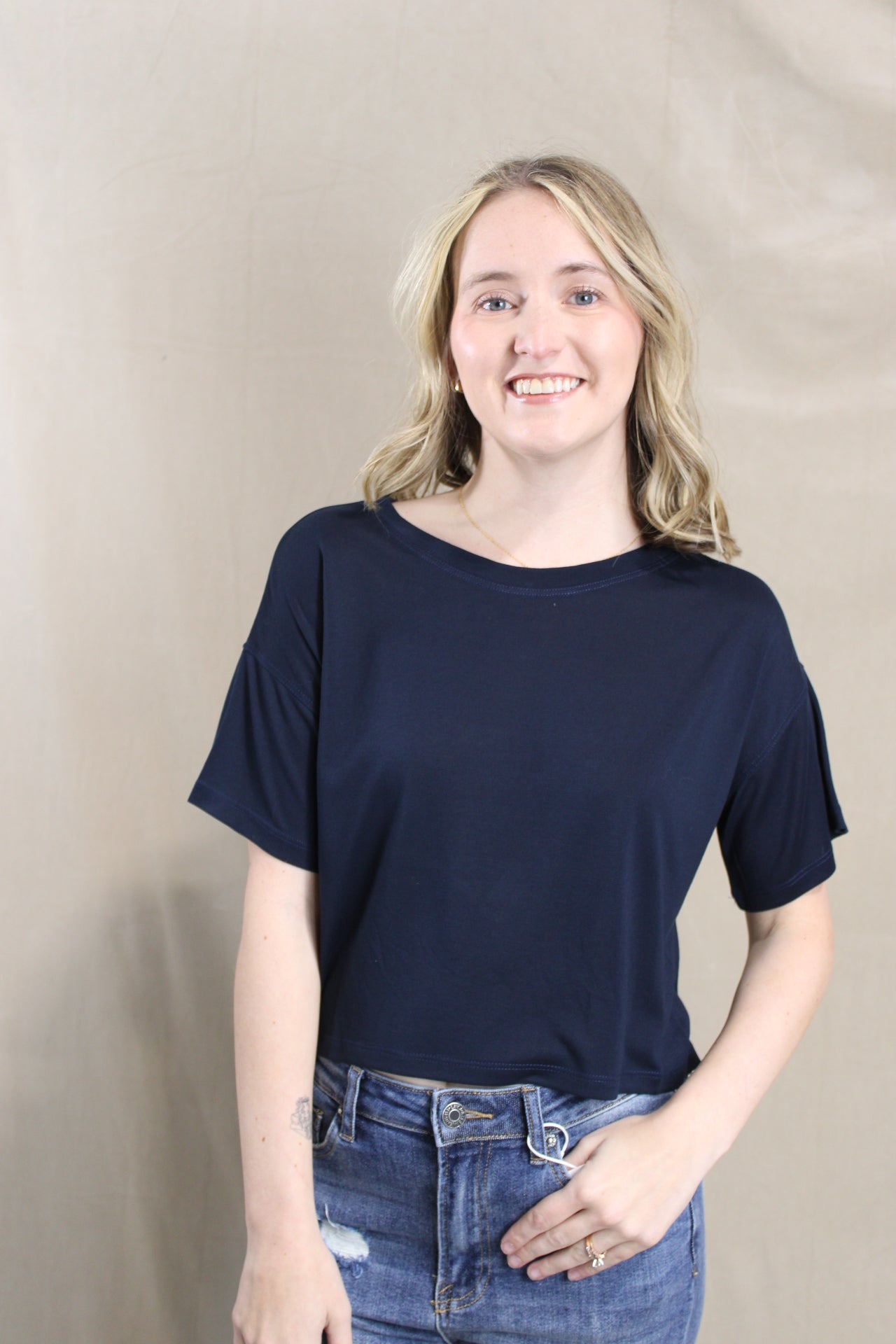 Cropped Butter Tee - Dark Navy