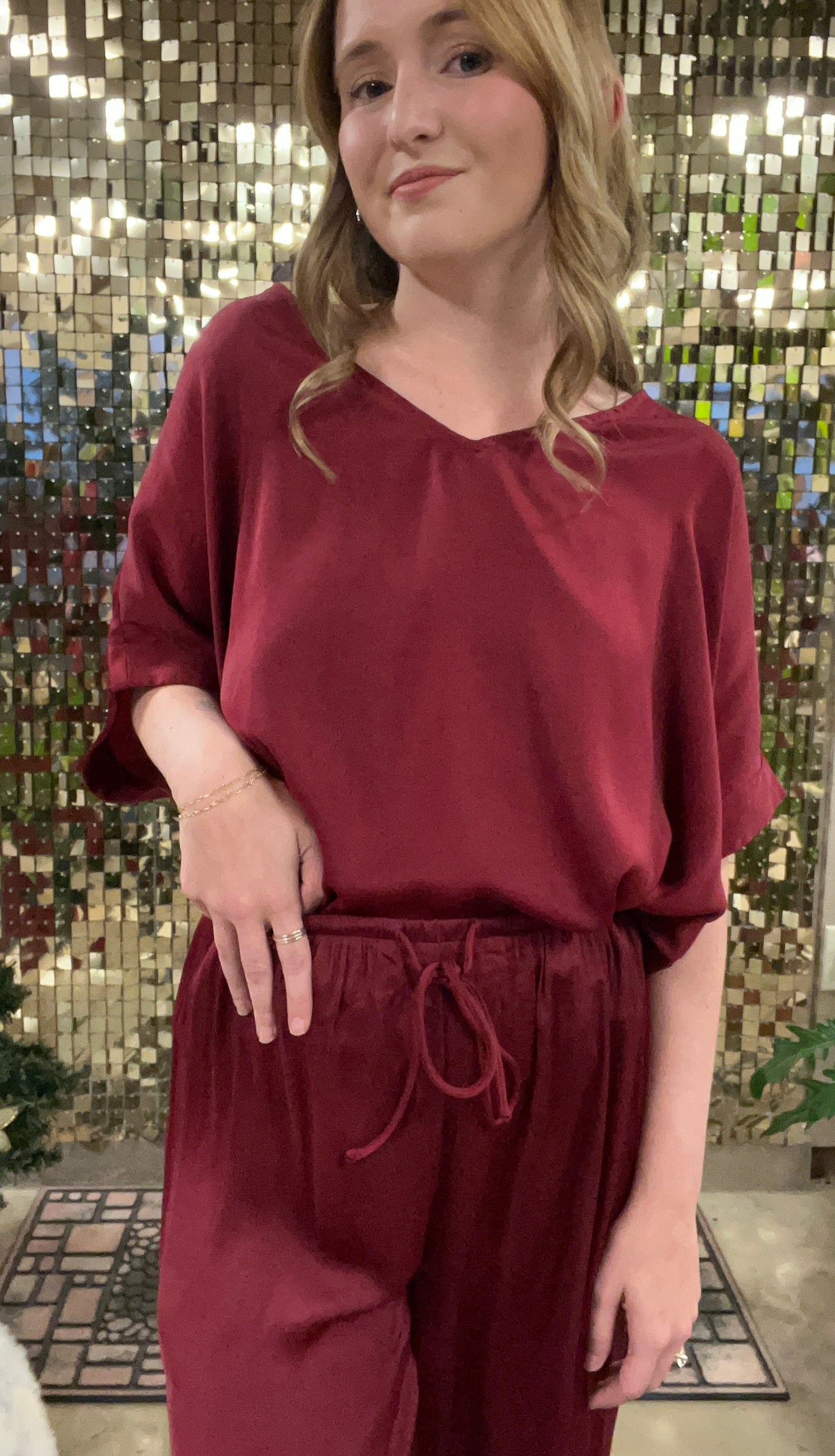 Burgundy Sweet Treat Dolman Sleeve V-Neck Top