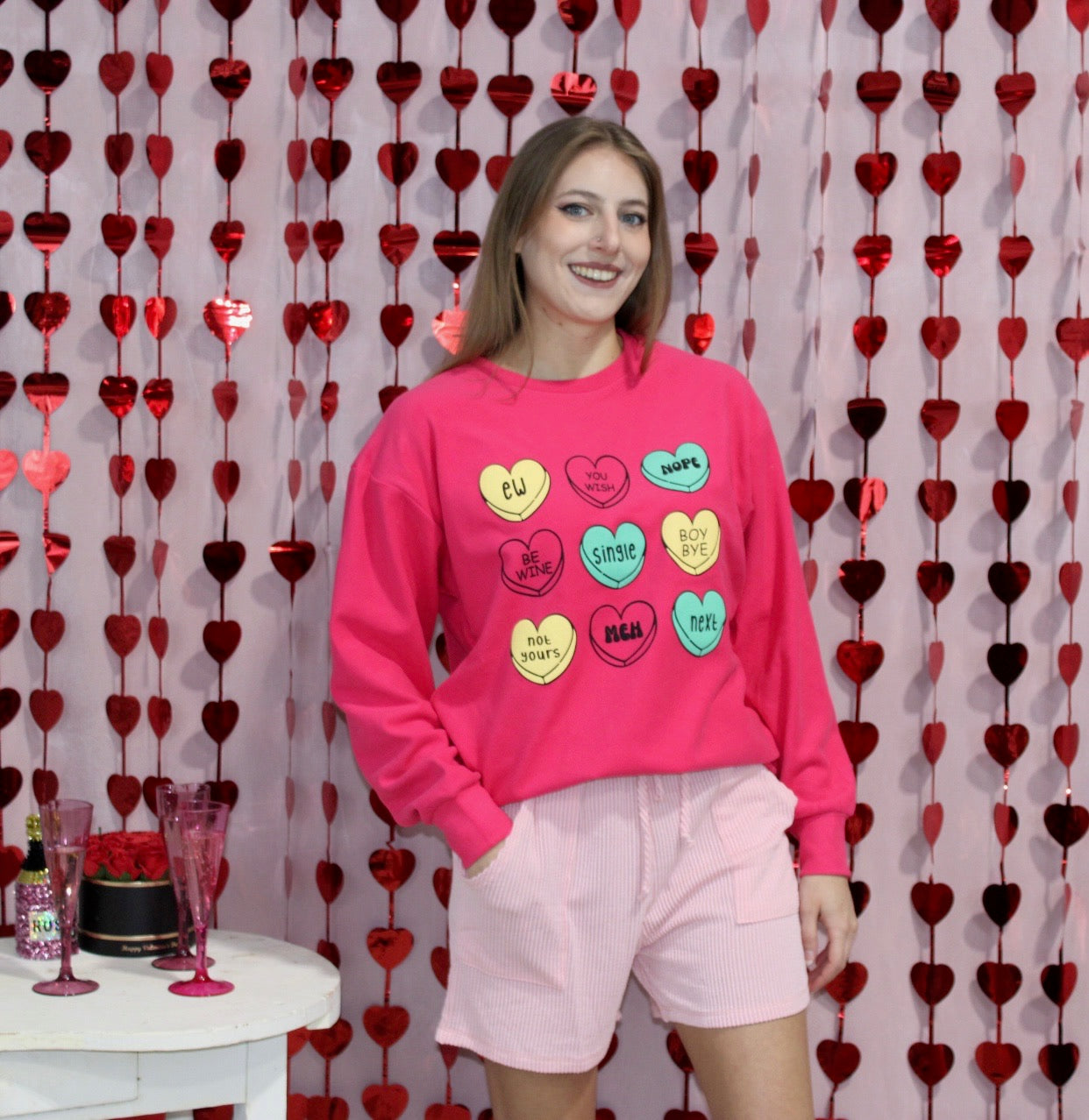 Candy Hearts Hot Pink Pullover