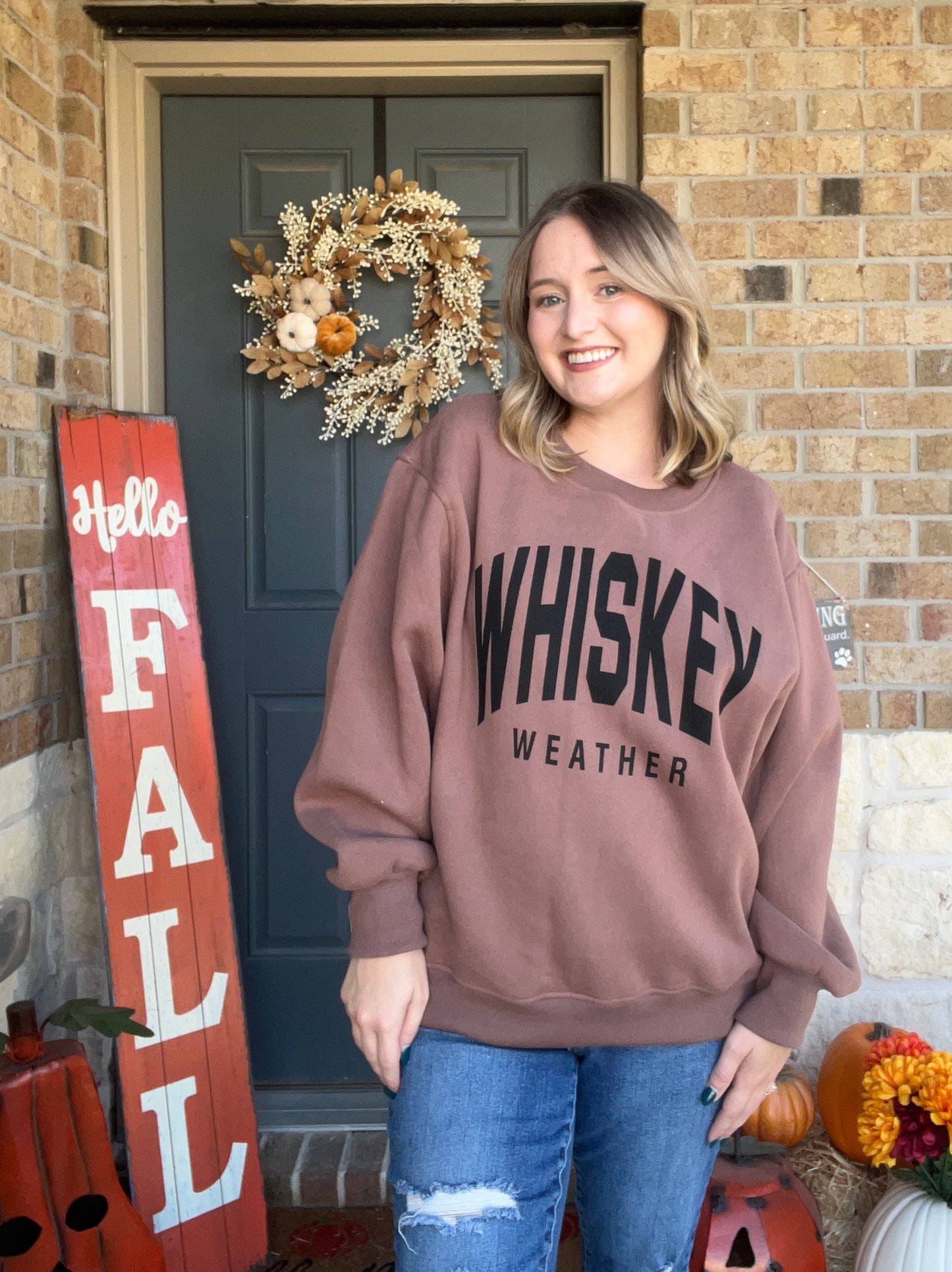 Chocolate Brown "Whiskey Weather" Oversized Pullover