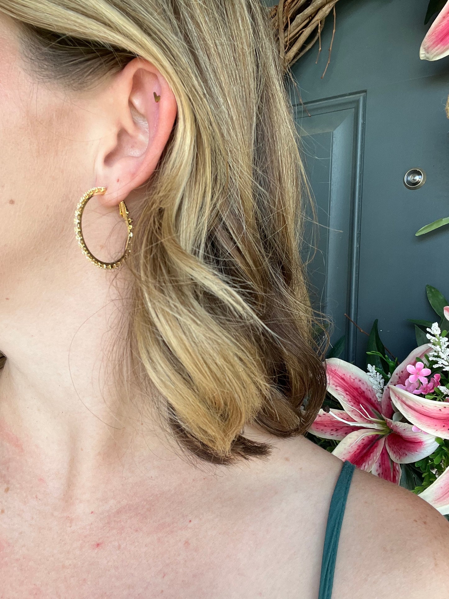 Medium Gold and Crystal Glow Hoops