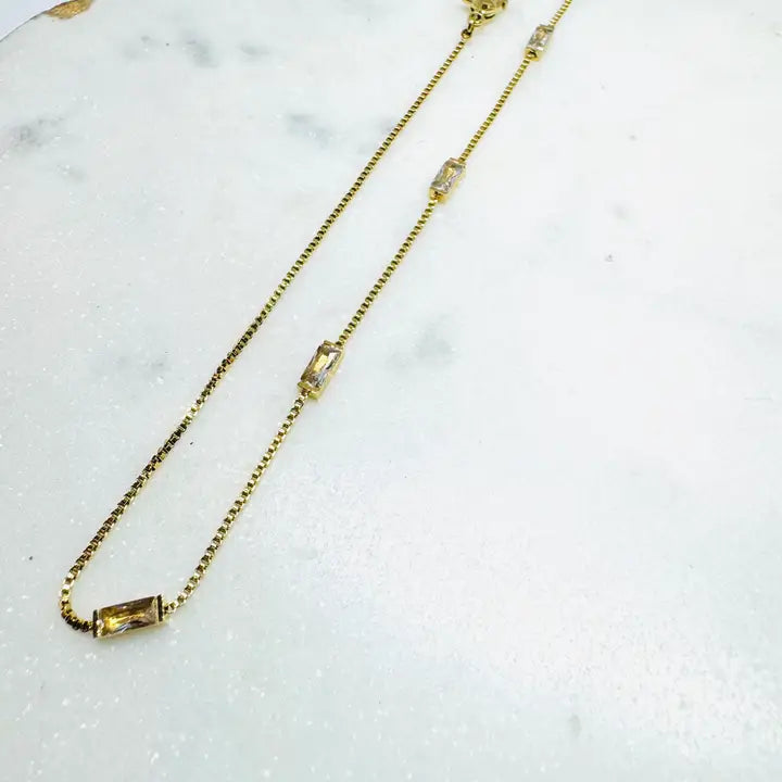 Gold 18kt Plated Rhinestone Staggered Necklace