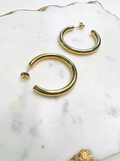 Gold Large Sized 18kt Plated Open Hoops