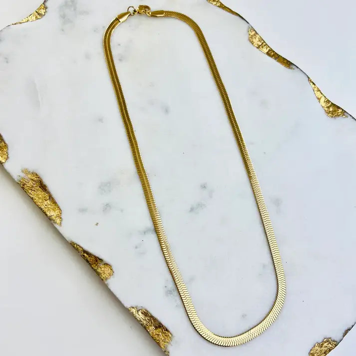 Gold Plated Single Flat Snake Chain Necklace
