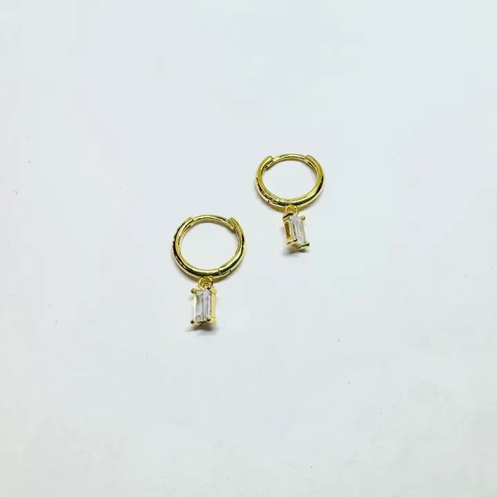 Gold Plated Small Dangle Stone Hoop Earrings