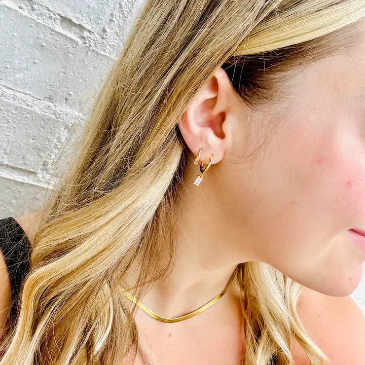 Gold Plated Small Dangle Stone Hoop Earrings