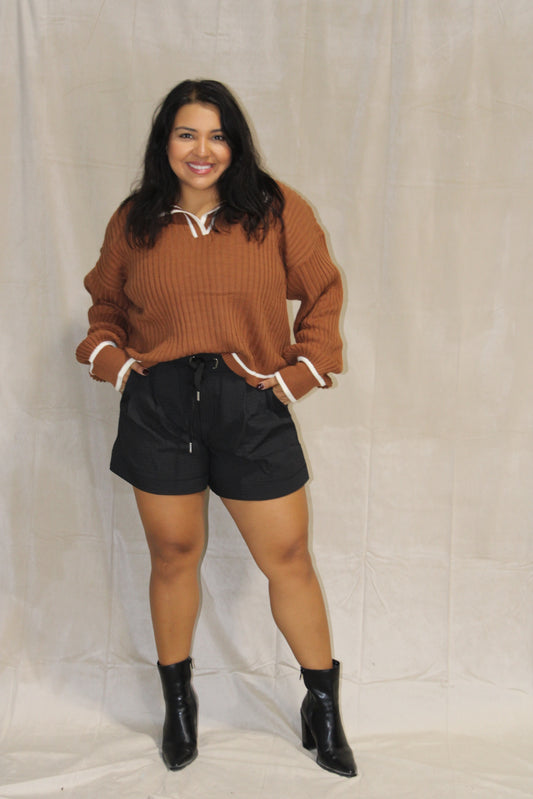 Black Waffle High Waisted Shorts
