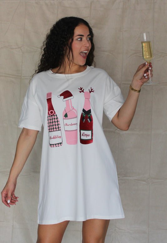 Christmas Wine Bottle Tee Shirt Dress