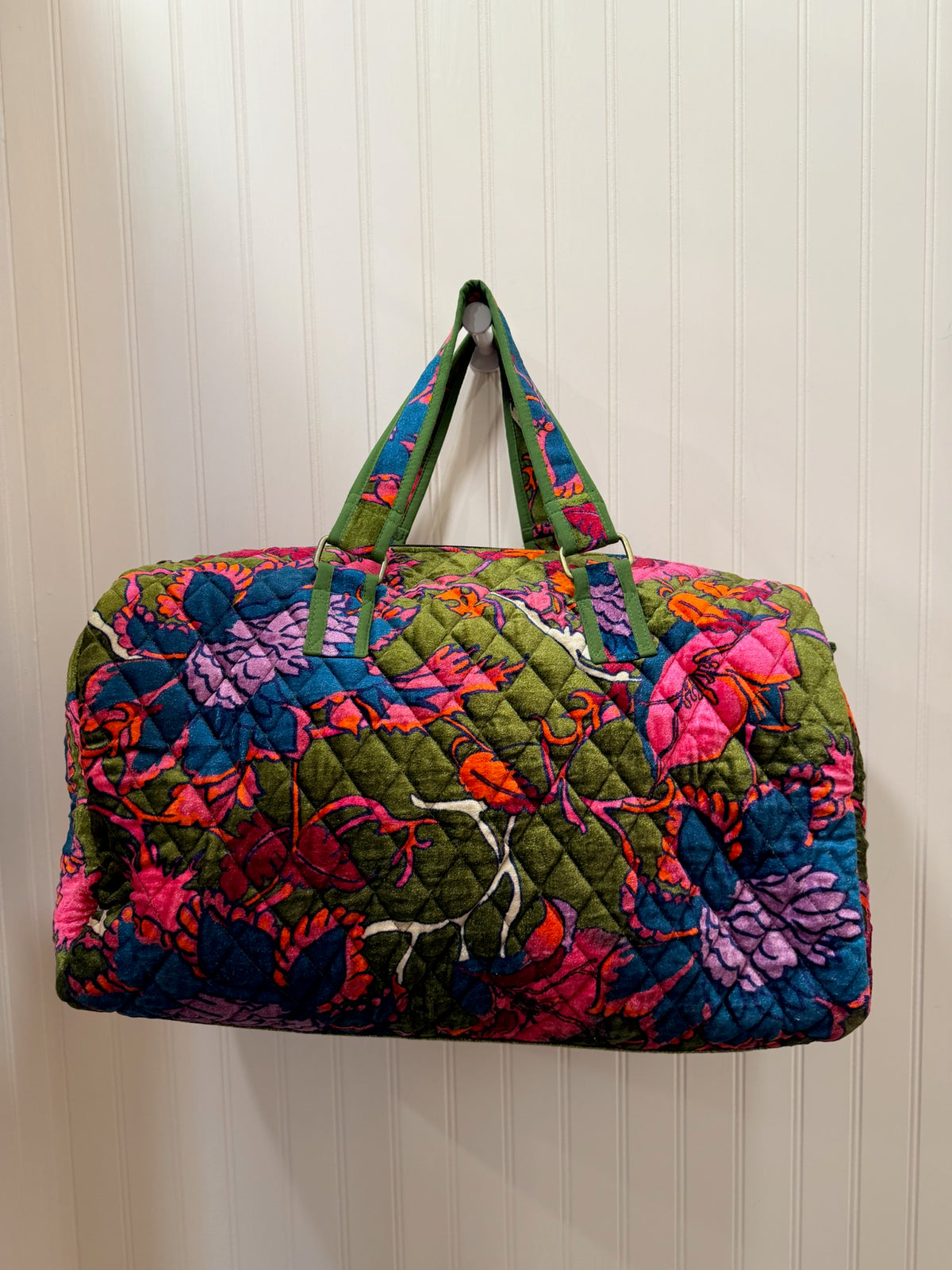 Dark Green Velvet Floral Duffle Bag