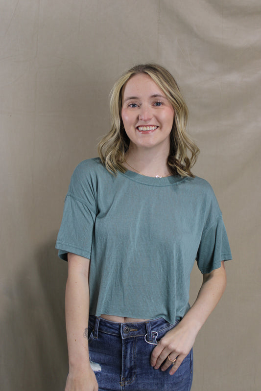 Cropped Butter Tee - Dusty Teal