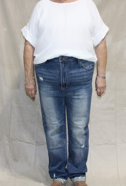 Risen Plus High Rise Vintage Washed Skinny Cuffed Jeans