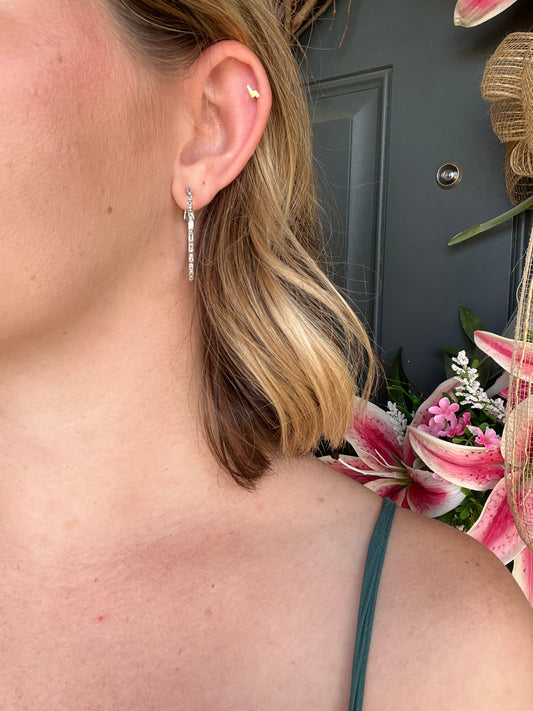 Medium Silver Hoops with Rectangular Gems