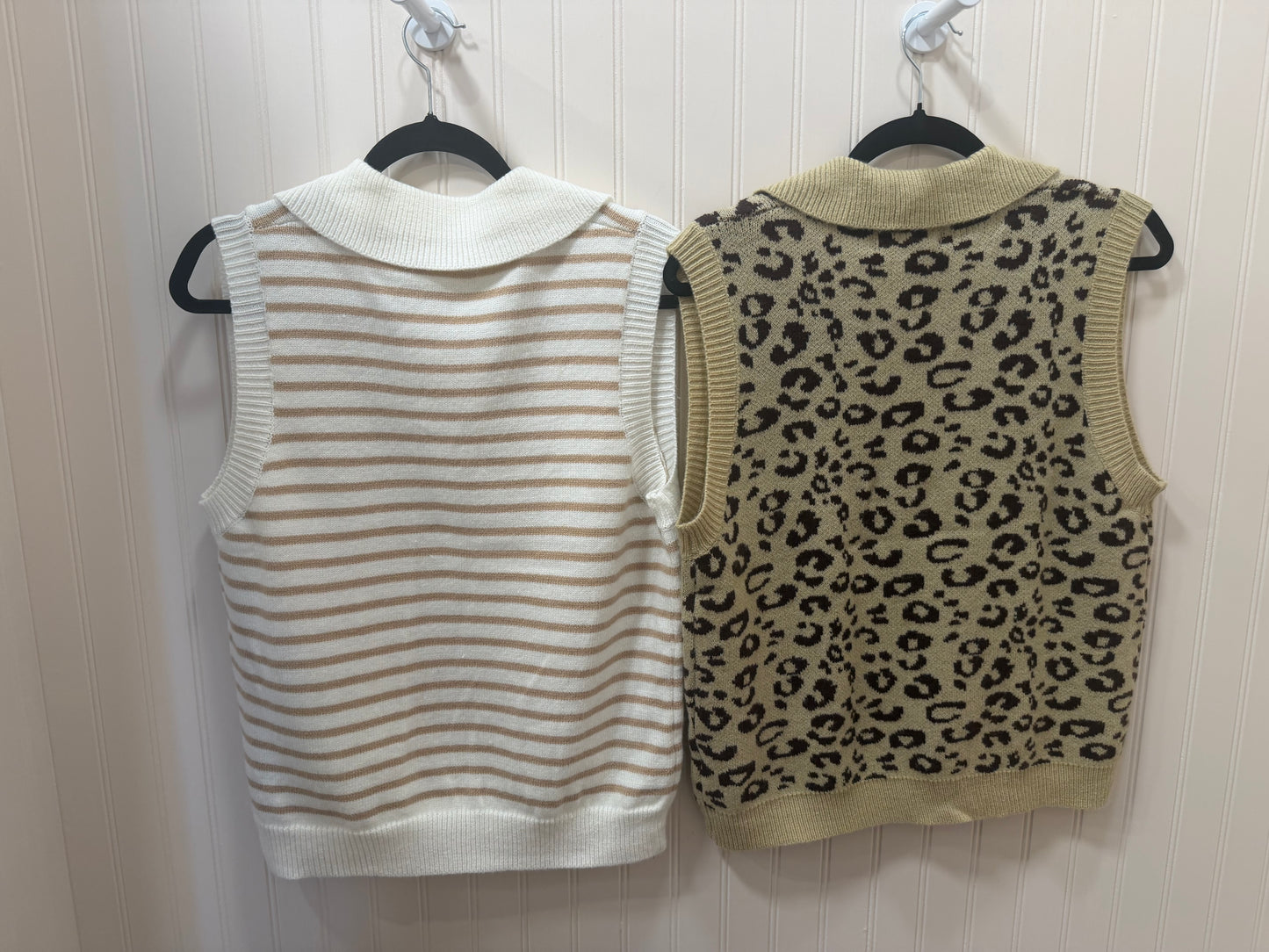 Cream and Beige Striped Sweater Vest