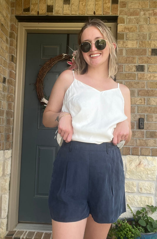 Navy Heritage Front Pleat Shorts