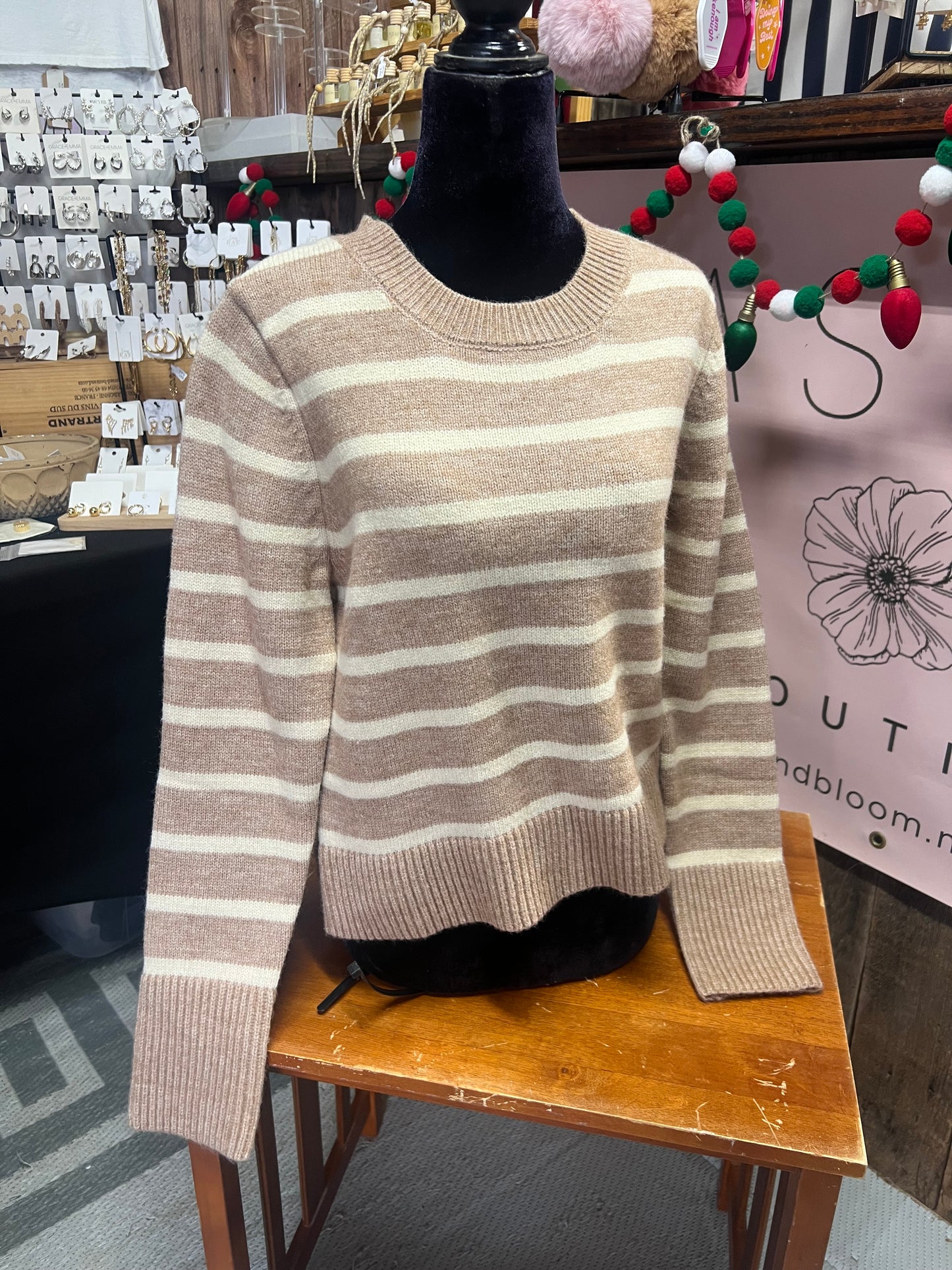 Taupe Cream Sheri Striped Sweater
