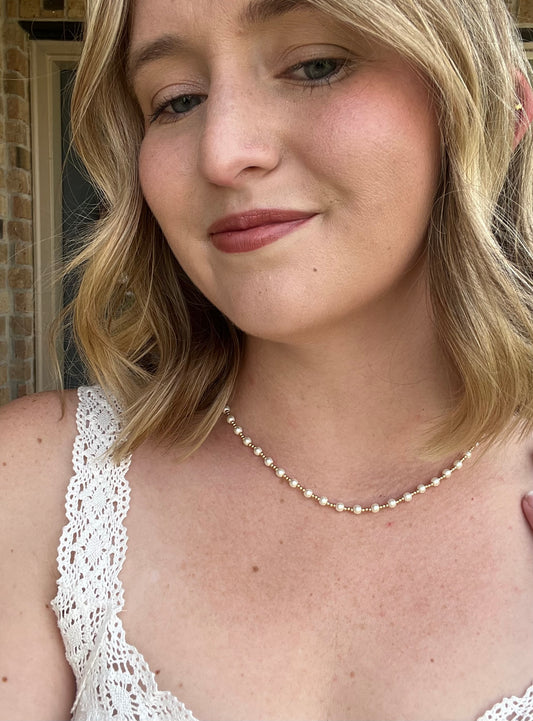 Gold and Pearl 4mm 16"-18" Adjustable Necklace