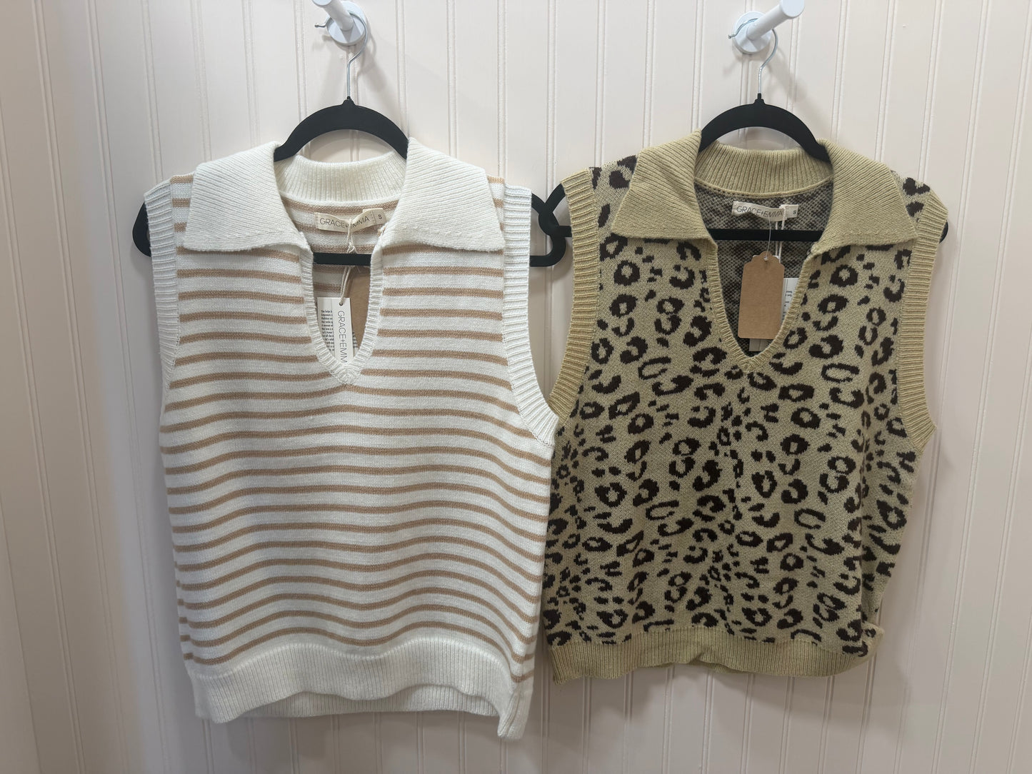 Cream and Beige Striped Sweater Vest