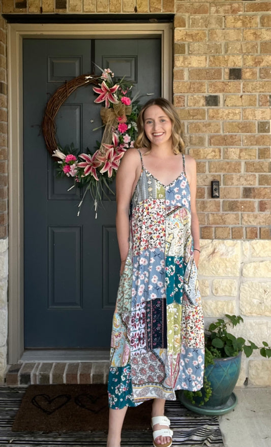 Floral Multi Patchwork Midi Dress