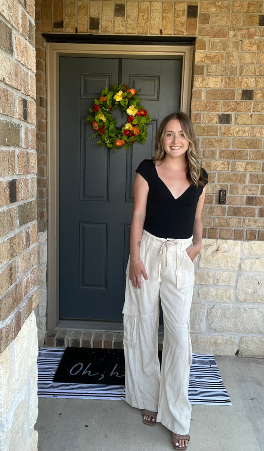 Natural Maya Relaxed Fit Utility Wide Leg Pants