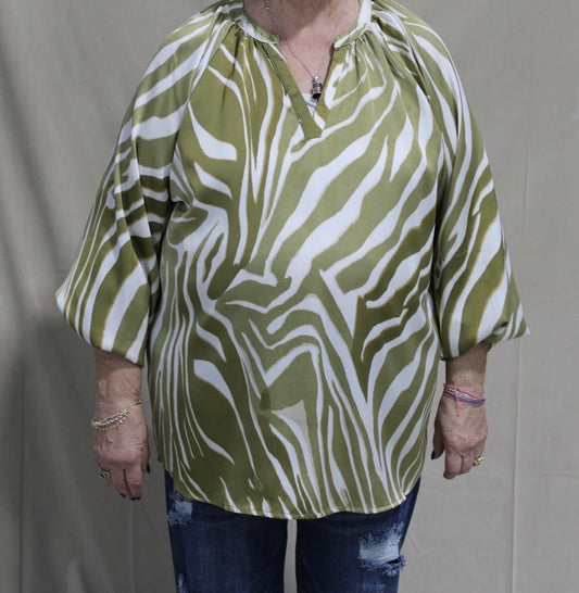 Sage Green Zebra Patterned Top