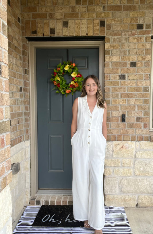 The Classic White Button Front Jumpsuit