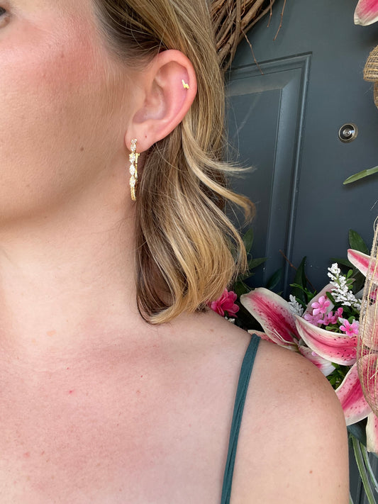 Medium Gold Hoops with Crystal