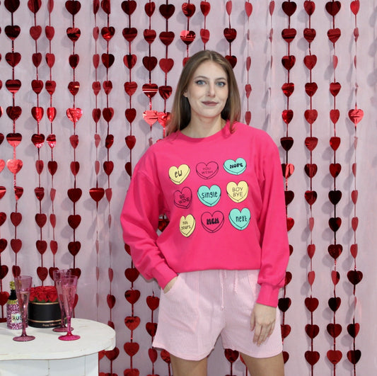 Candy Hearts Hot Pink Pullover